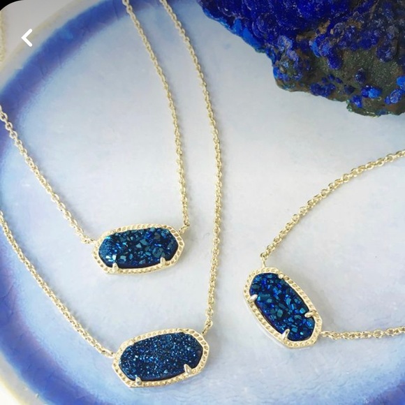 NWT Kendra Scott Retired Elisa Necklace Blue Sparkly Drusy & Yellow Gold GORG! - Picture 4 of 13